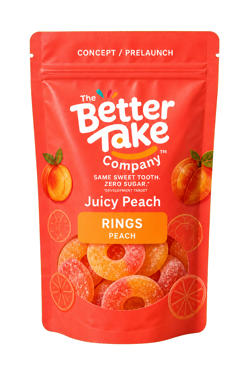 Development packaging render for Juicy Peach Rings