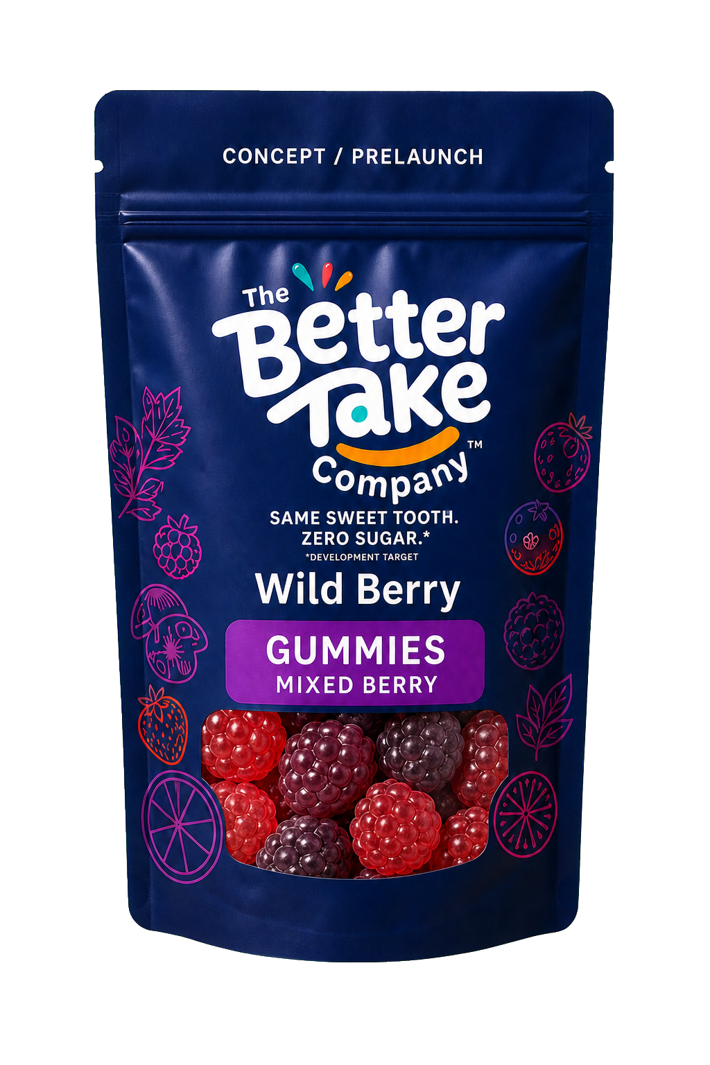 Development packaging render for Wild Berry Gummies